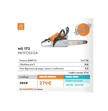 Motosega STIHL MS 172 – Barra 40 cm | Potente, leggera e affidabile