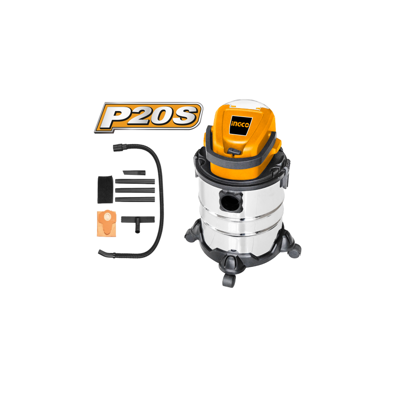 Bidone Aspirapolvere Ingco 20V – Aspirazione liquidi e solidi, serbatoio inox 20L