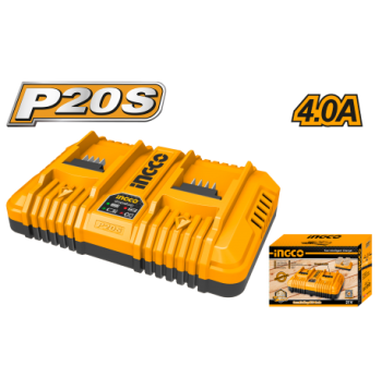 Caricabatterie Ingco 20V Doppio – Ricarica rapida 4A per due batterie